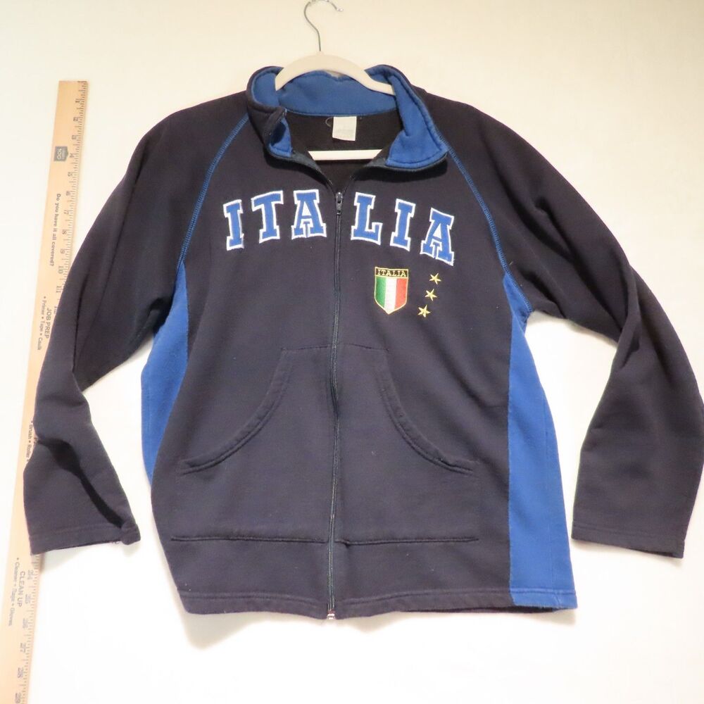 Vintage Italia Fleece Track Jacket Mens Large Made in Italy Blue Full Zip Flaw